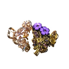 Hair Barrettes Alligator Clips Small Romantic Floral Design Purple Rhinestone...