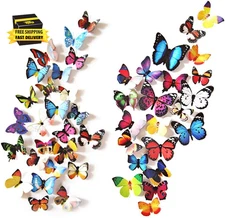 80Pcs Butterfly Wall Decor - Plastic Butterflies Wings Foldable Removable Waterp