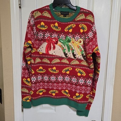 Blizzard Bay Tacos Sombrero Fiesta Mens Ugly Christmas Sweater Long Sleeve Red S