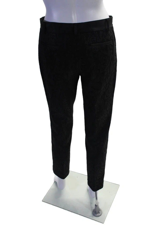 Pantalones DKNY para mujer de algodón con textura floral pierna recta gancho y bucle negros talla 4 Foto 3 de 4