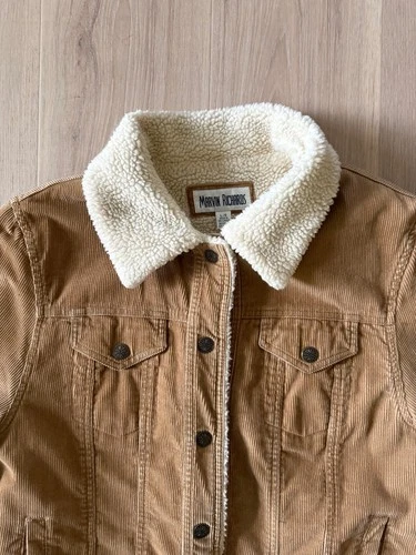 Vintage 90s Marvin Richards Corduroy Sherpa Lined Trucker Jacket Tan Unisex L image 2