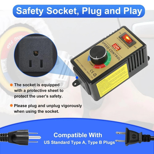 Controlador de velocidad del motor de CA, 100V ~ 120V 15A 4000W Controlador de velocidad variable del ventilador con... - Imagen 6 de 8