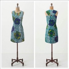 Anthropologie Vanessa Virginia Dress Teal Purple Yellow Pockets Women's Size 6