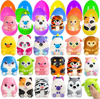 24 Pack Easter Egg Filled Slow Rising Squishy Toys, Colorful Animal Squishy East