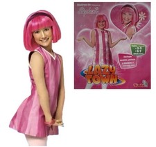 Lazy Town rosa Stephanie Kostüm Verkleidung mit rosa Perücke & Haarband Alter 3 4 5