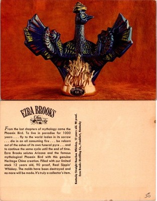 Ezra Brooks Phoenix Bird Whiskey Decanter Postcard Advertising 12 Yr Collectible