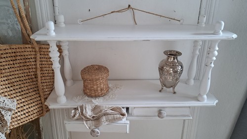 Wandregal Holz Regal Vintage Schubladen Weiß Shabby Chic - Bild 6 von 10