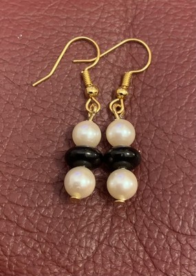 Elegante hochwertige Ohrringe mit Kunstperlen und natürlichem Onyx Art Deco Stil