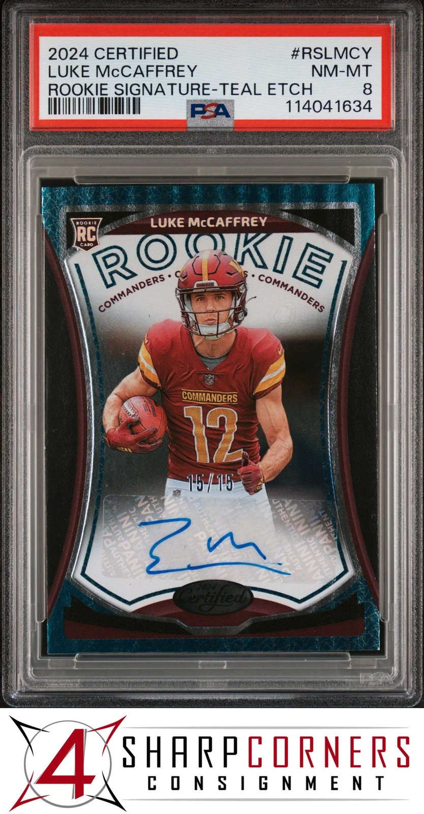 Luke McCaffrey Panini Certified Rookie Signatures #RSLMCY Teal Etch