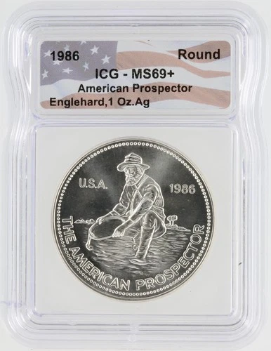 1986 Engelhard American Prospector Silver Eagle ICG MS69+ S$1 Silver Round