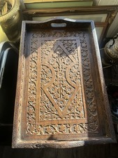 Antique Carved Serving Tray, Anglo-Indian, Teak Afternoon Tea Platter, Victorian