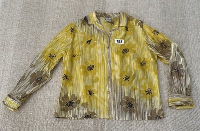 Vintage Vera Neumann 1960 s Silk Long Sleeve Blouse Shirt Yellow Flowers