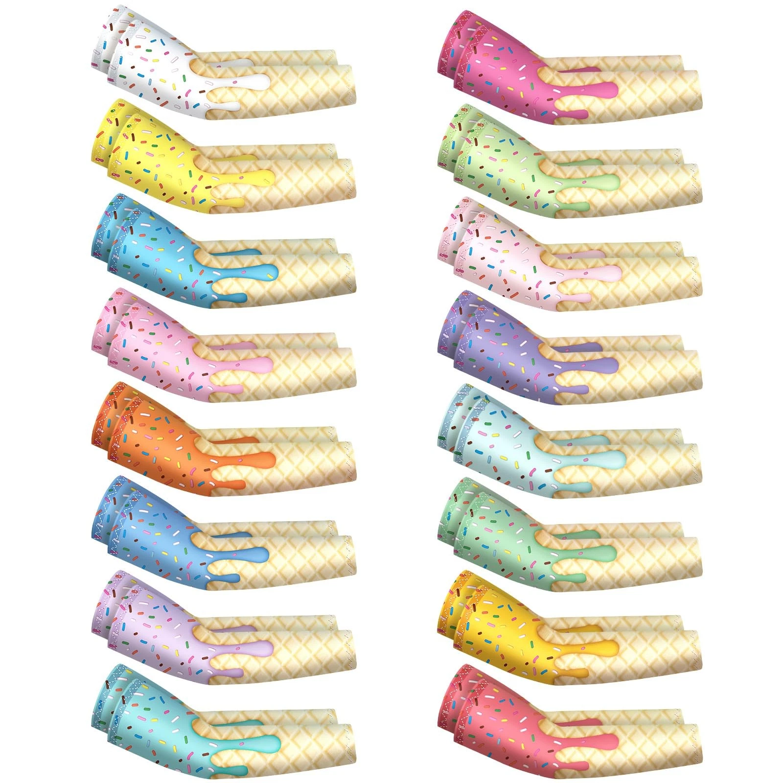 16 Pairs Ice Cream Arm Sleeves for Kids UV Sun Protection Football Basketball...