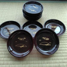 Black Lacquerware Plates Set 10 10.5cm Gold Decoration  Duty Paid or Reimbursed