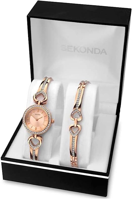 SEKONDA Rose Gold Tone Watch Bracelet Set 2363B UK