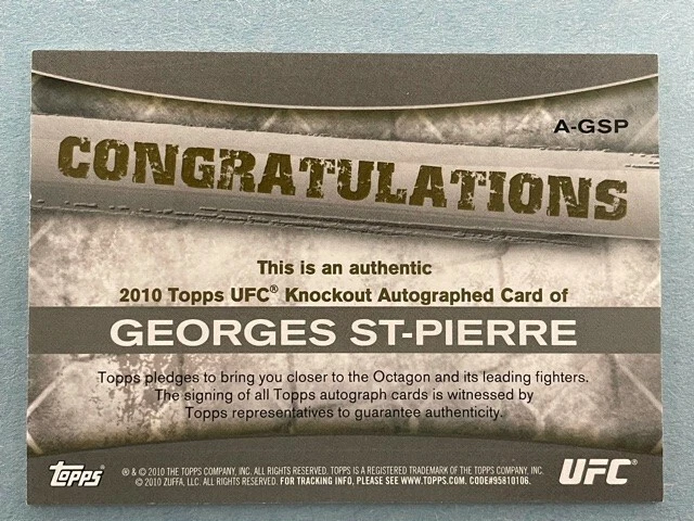 2010 UFC Knockout Georges St Pierre Autographed  086/188 autograph A-GSP - Image 2 of 2