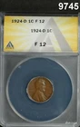 1924 D LINCOLN CENT ANACS CERTIFIED FINE 12 NICE BROWN! #9745