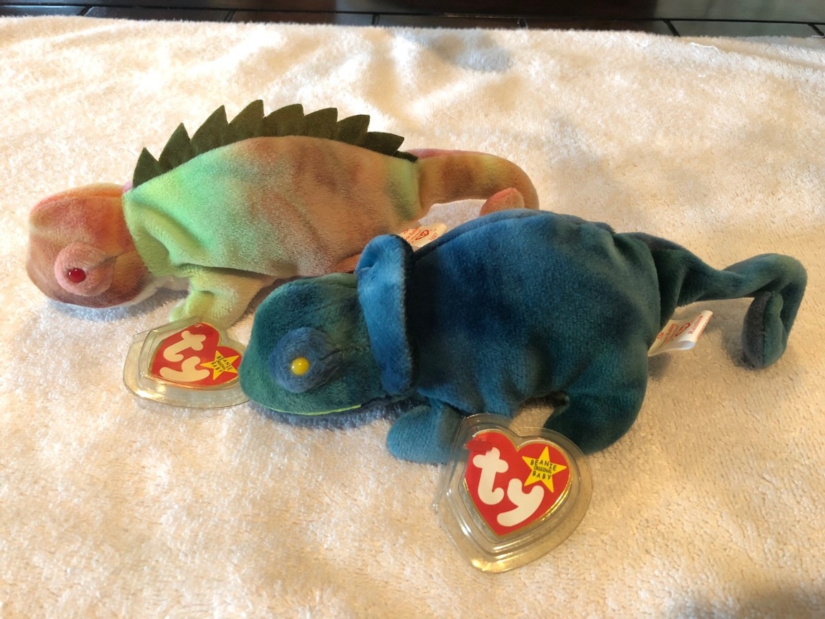 Toy Rainbow Iguana Beanie Baby Value Very RARE TY Original Beanie