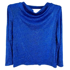 Stage Accents Long Sleeve Glitter Top Womens Size M Blue