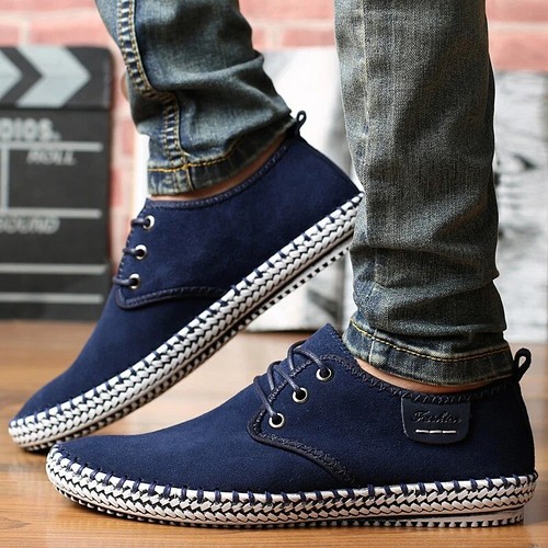 Genuine Leather Casual Shoes Men's Loafers Breathable Outdoor Flat Walking Shoes - Picture 2 of 27