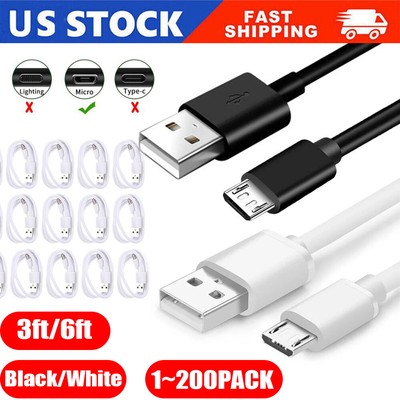 3/6ft Micro USB Fast Charging Cable Cord For Samsung Android Phone Charger LOT