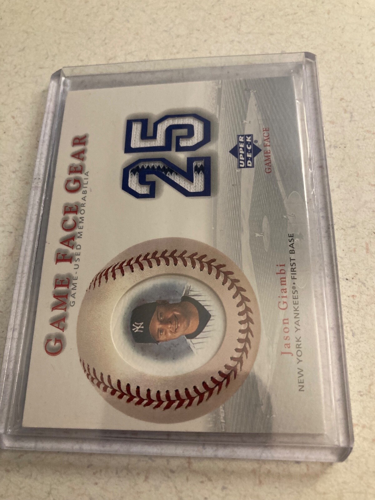 jason giambi game used jersey pinstripe card 2003 upper deck game face baseball 