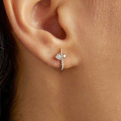 Moissanite Open Huggie Hoop Earrings Tiny Small Cartilage Hoop Sterling Silver