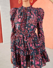 Ulla Johnson 'Prissa' Floral Print Long Sleeve Mini Dress in Midnight sz 6