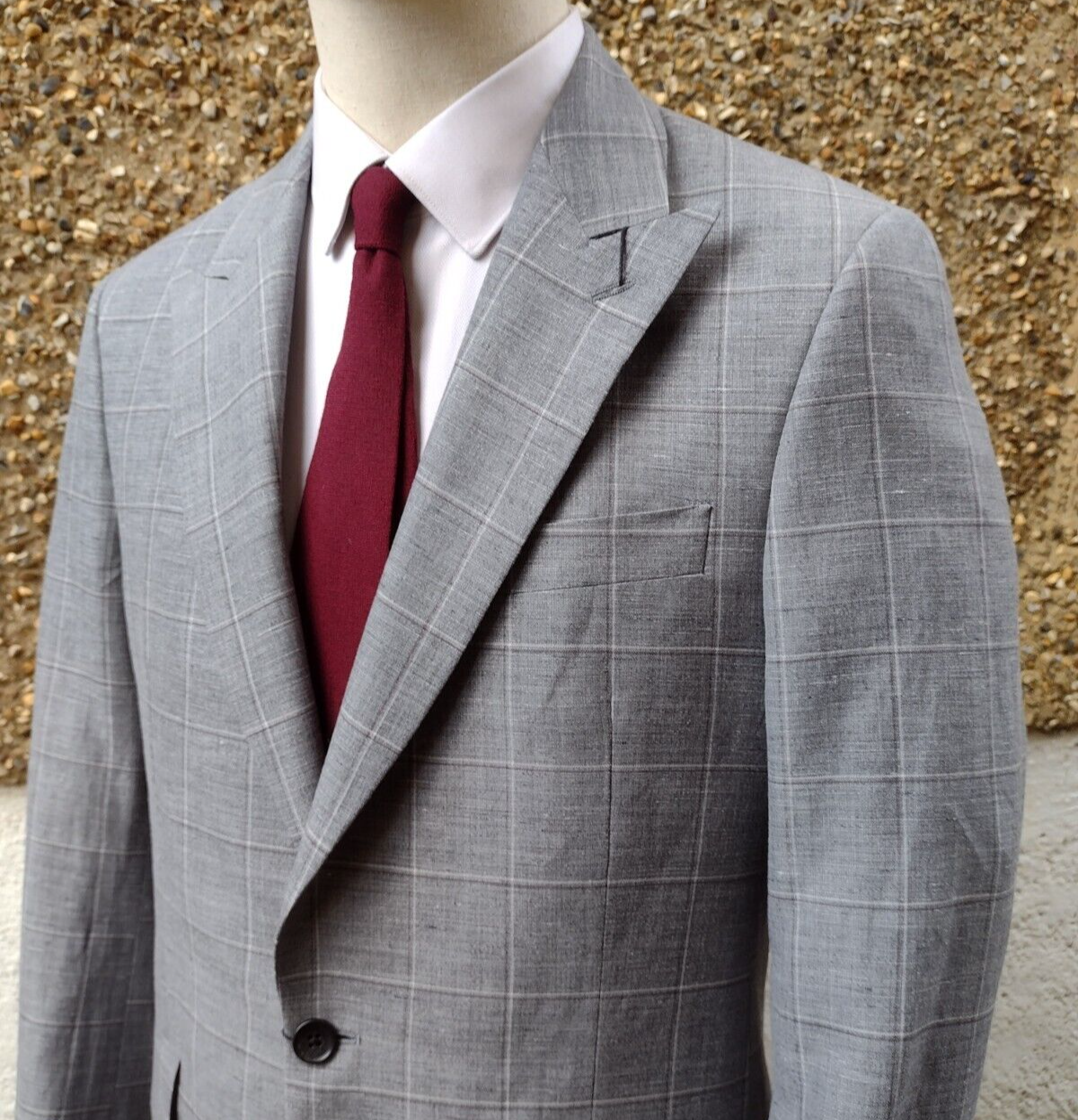 FILA Giacca blazer con risvolto Peak 40L windowpane nuova estate grigio m&s Savile Row