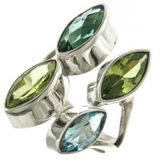 Blue Topaz Peridot Marquise Combo 925 Sterling Silver Ring