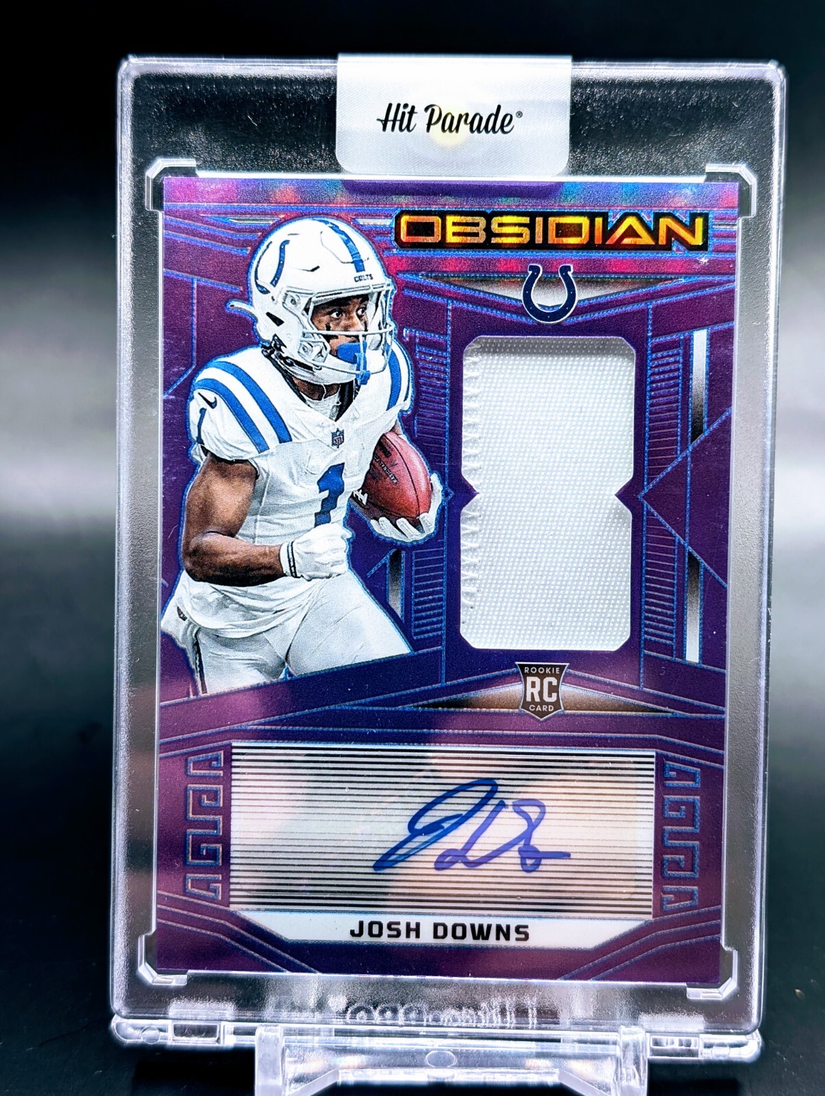 2023 Obsidian Josh Downs Rookie Patch Auto Purple Flood #/30 FOTL RPA Colts