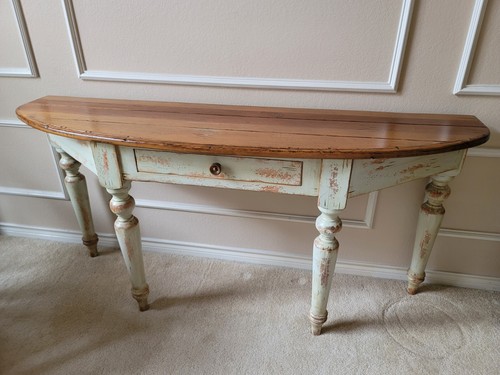 VTG DREXEL Studio Distressed Country Shabby Chic Entry Hallway Console Table - Picture 4 of 19