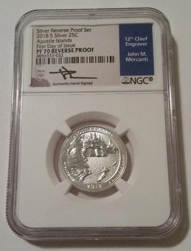 NGC 2018 S Silver Apostle Islands NP Quarter Reverse Proof PR70 FDI Mercanti