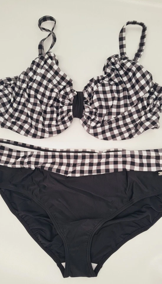 Lascana Bikini Bademode Gr.42-52 schwarz weiß kariert mit Bügel (2 870) NEU