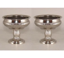 Compote Bowl Vase Nickel Plated Aluminum Pedestal Ribbed 6"D  5.5"H Set/2
