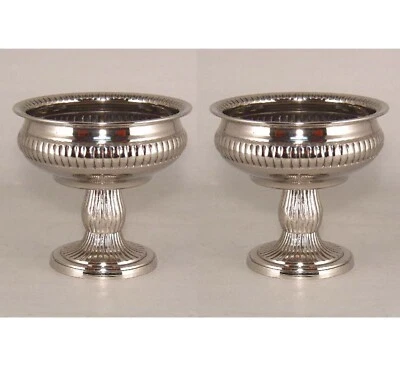 Compote Bowl Vase Nickel Plated Aluminum Pedestal Ribbed 6"D 5.5"H Set/2 - Photo 1/2