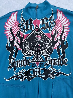 Blac Label Y2K Skulls Spades Wings Death Dealer Hoodie Like Zip Up