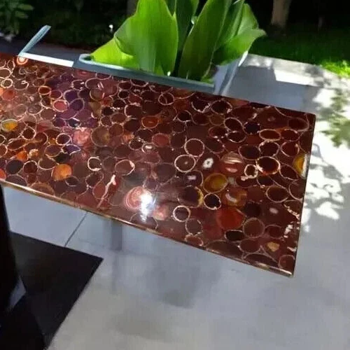 Rectangle Red Agate Dining Table Countertop Desk Crystal Stone Luxury Furniture - Image 2 of 3