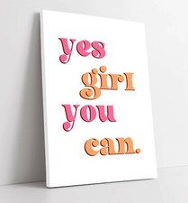 "YES GIRL YOU CAN" GROOVY FEMINIST SLOGAN -CANVAS WALL ART PICTURE PRINT