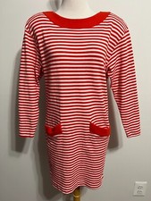 Cassidy Vintage Button-Back Knit Shift Dress Flame Orange & White Stripe Size 6