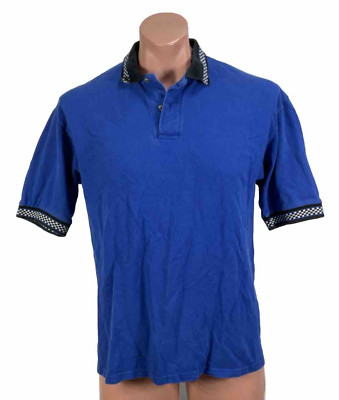 Jerzees Vintage 90s Knit Polo Shirt Racing Checker Industrial Work Uniform M