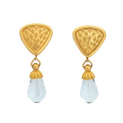 Maija Neimanis Aquamarine Earrings Estate 22k 18k Yellow Gold Drops Fine Jewelry