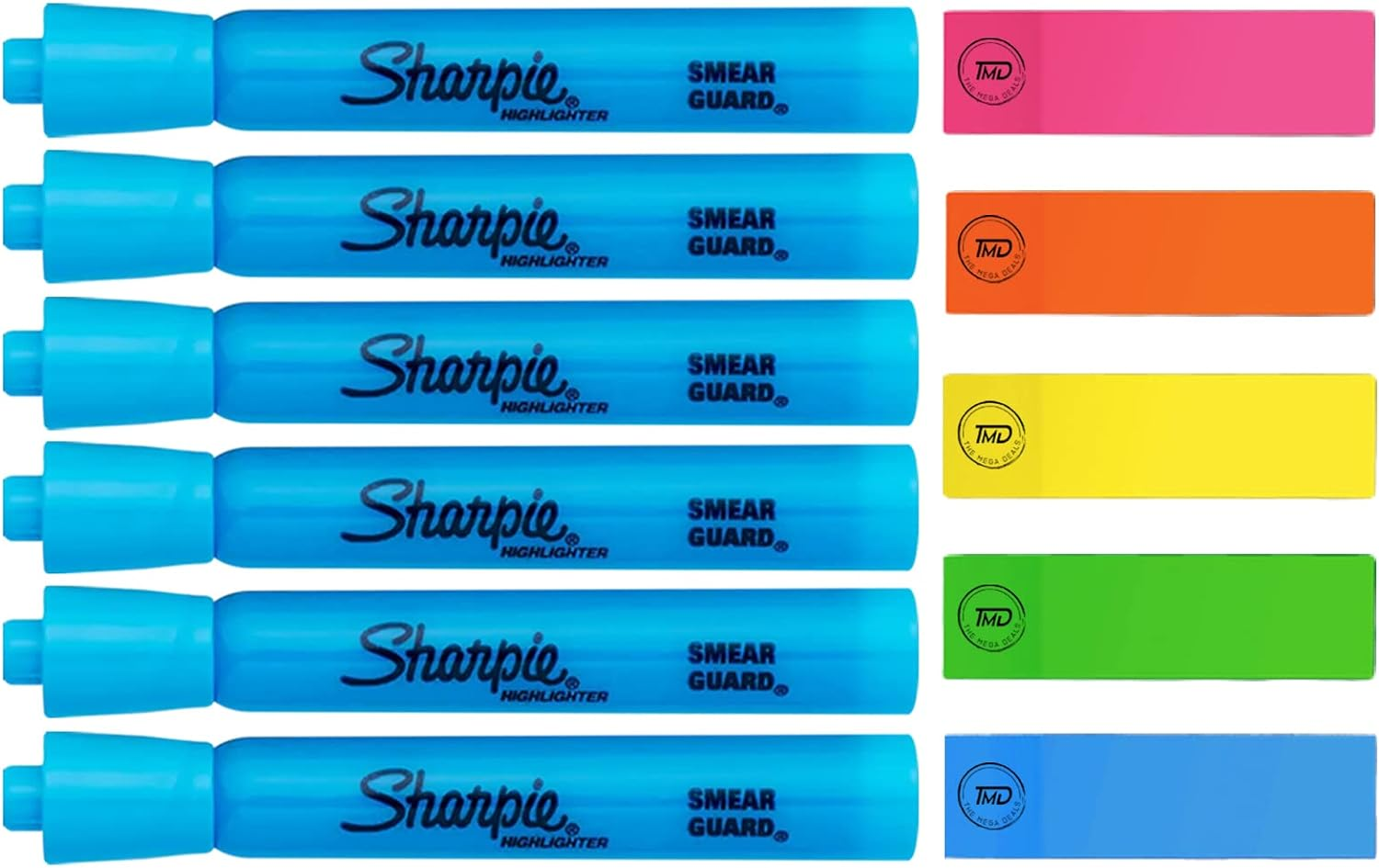 Blue Highlighters, Pack of 6, Wide Chisel Tip Markers, Bulk Pack of Colored High-image