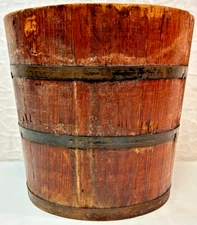 19th Century Early Antique Primitive Wooden Firkin Style Sugar Bucket ?