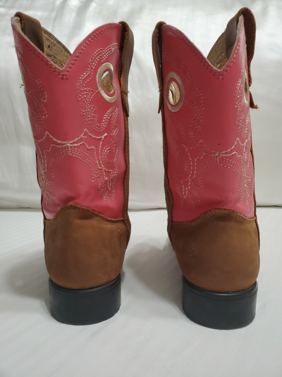 West Kids Girls Pink/brown Square Toe Cowboy Boots Size 21, used