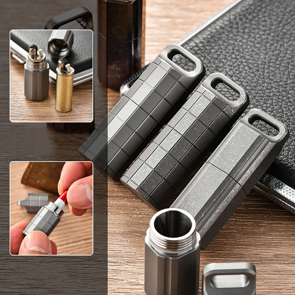 Titanium Waterproof Lighter Pill Case Box Travel Capsule Bottle Holder  Container