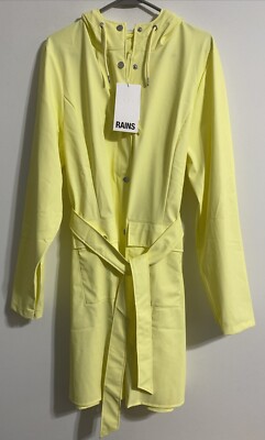 Rains Jacket Curve W Women's L Yellow Snap Button Pockets Hooded Belted NEW