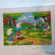 VTG 1982 SMURF 100 PC JIGSAW PUZZLE MILTON BRADLEY 4190-10 Baseball Smurfette