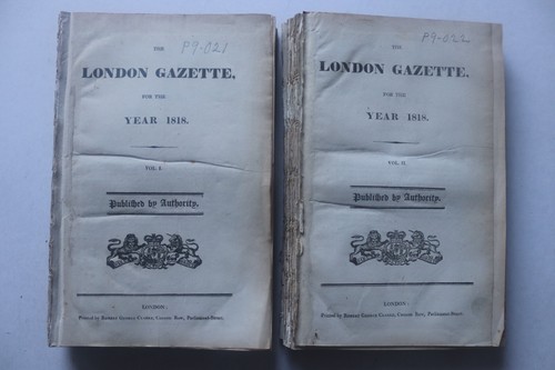 The London Gazette 1818 Band 1 & 2 mit Index 39 Ausgaben Januar-Dezember Lot