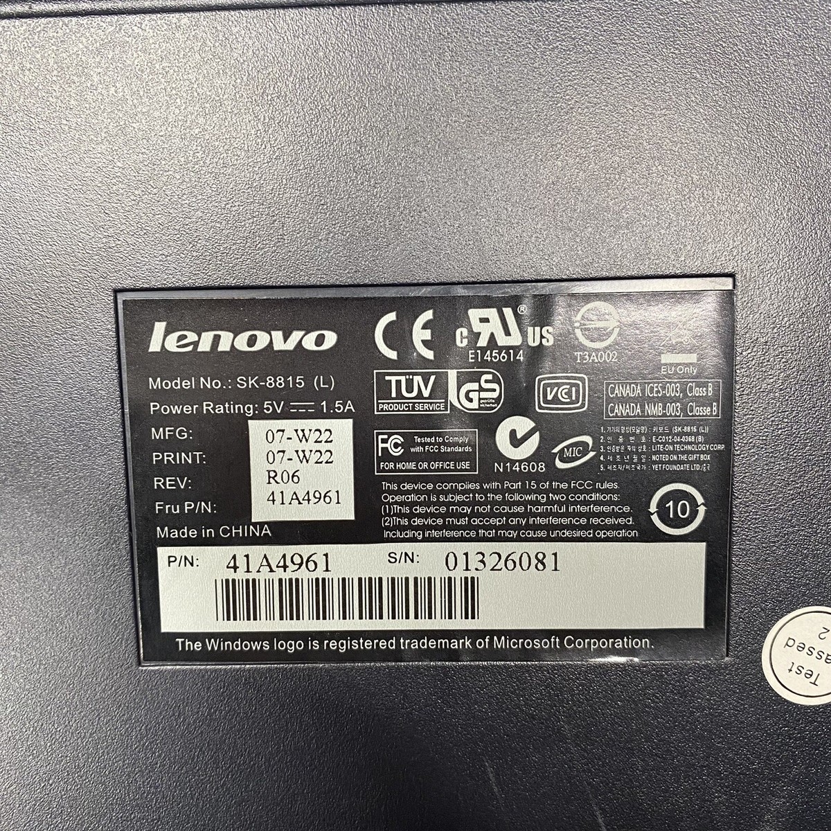 Genuine IBM Lenovo Sk-8815 Black Multimedia Wired USB Keyboard for